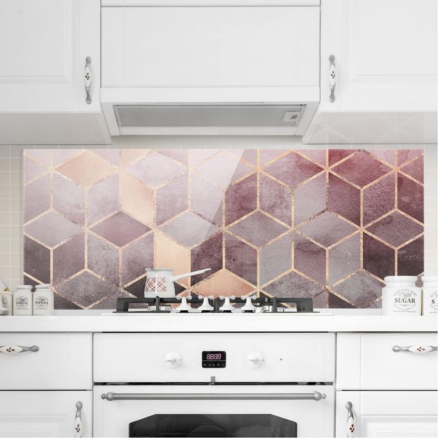 Dekoracja do kuchni Różowo-szara złota geometria