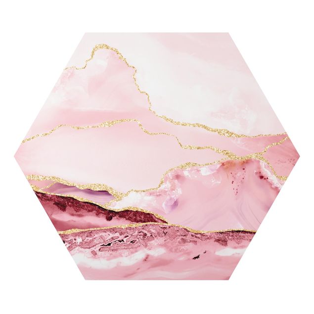 Góry obraz Abstrakcyjne góry różowe ze złotymi liniami
