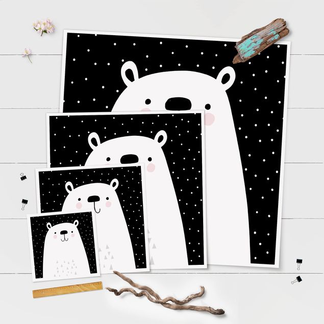 Plakaty czarno białe Park zwierząt z wzorami - Niedźwiedź polarny