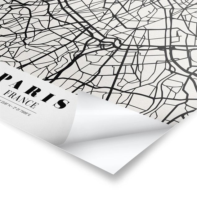 Czarno białe plakaty City Map Paris - Klasyczna