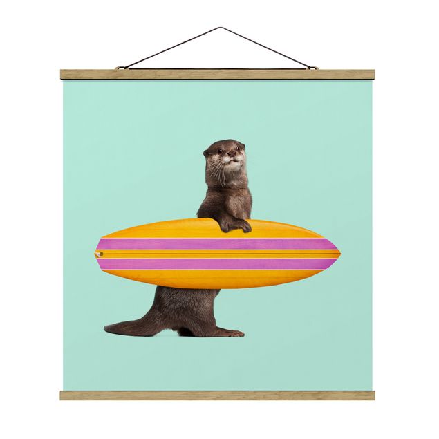 Obrazy nowoczesny Otter z deską surfingową