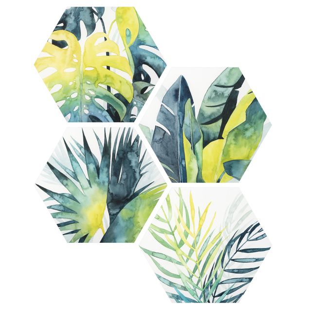 Obraz heksagonalny z Forex 4-częściowy - Zestaw tropikalnych liści I