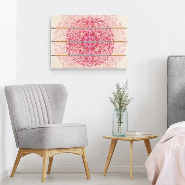 Obrazy z drewna Mandala akwarelowy ornament różowy