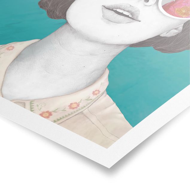 Obrazy kolorowe Ilustracja portret kobiety Kolaż z kwiatami Okulary
