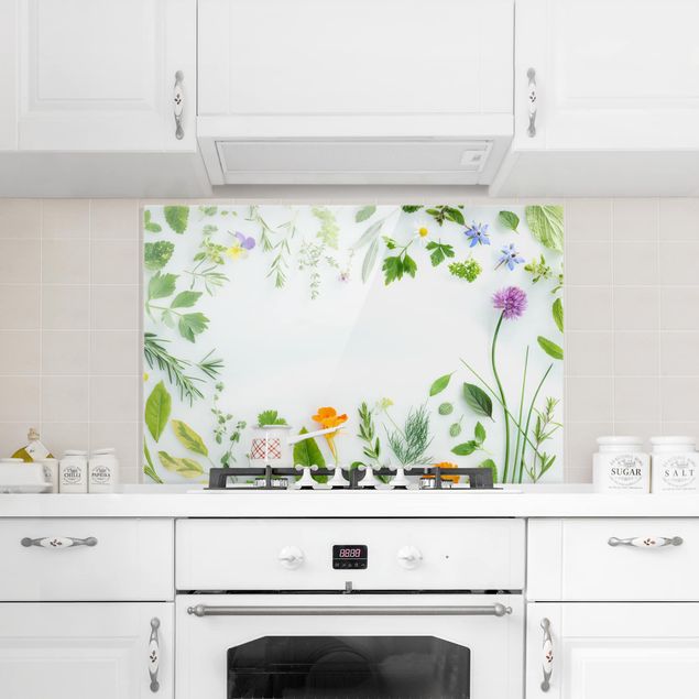 Panele szklane do kuchni Zioła i kwiaty