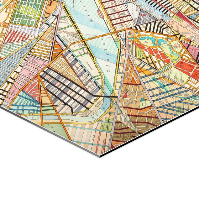 Obraz heksagonalny z Alu-Dibond - Nowoczesna mapa Bostonu