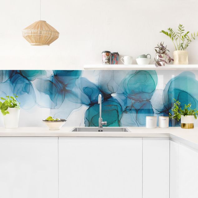 Panel szklany do kuchni Dzikie kwiaty w kolorze niebieskim i złotym