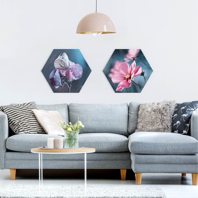 Obrazy do salonu nowoczesne Motylek i biedronka na kwiatach