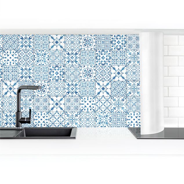 Panel ścienny do kuchni - Przykładowe płytki niebiesko-biały