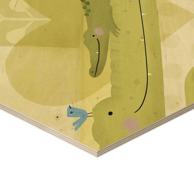 Obraz heksagonalny z drewna - Mama i ja - Krokodyle