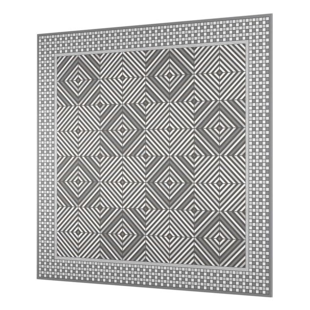 Panel szklany do kuchni - Geometryczne płytki szara rama z mozaiką