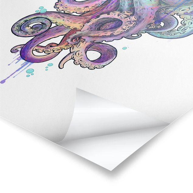 Laura Graves Art obrazy Ilustracja Ośmiornica purpurowy turkusowy obraz