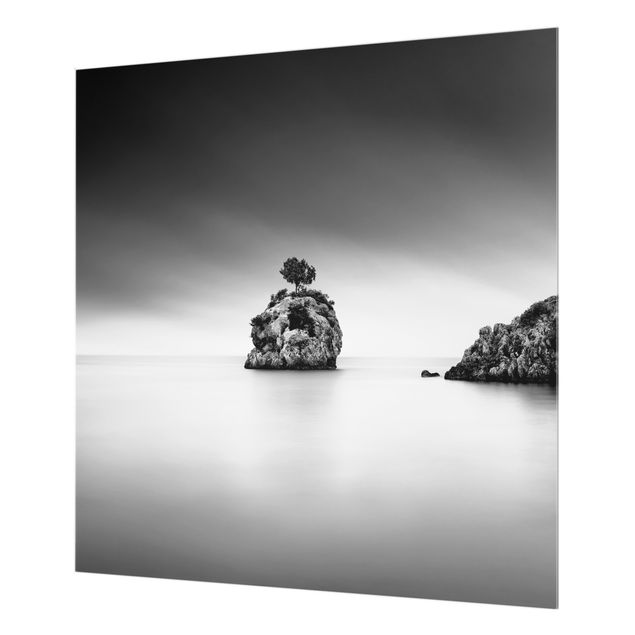 Panel szklany do kuchni - Skalna wyspa na morzu Czarno-biały