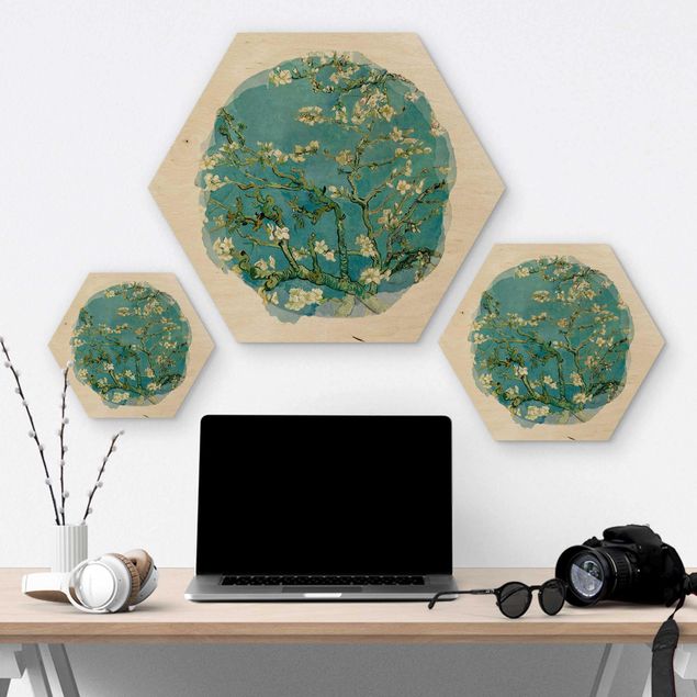 Obraz heksagonalny z drewna - Akwarele - Vincent van Gogh - Kwiat migdałowca