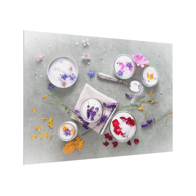 Panel szklany do kuchni - Kwiaty jadalne z cukrem lawendowym