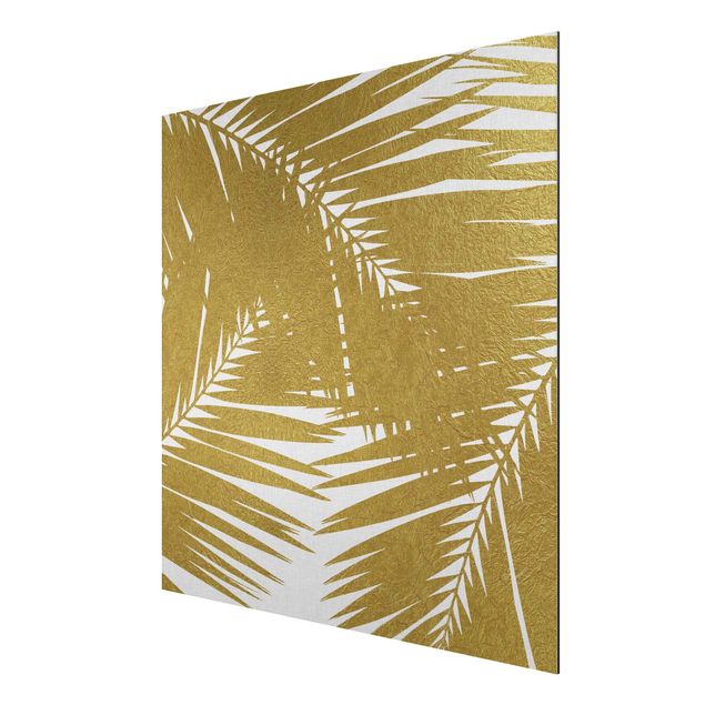 Obrazy nowoczesne Widok przez złote liście palmy