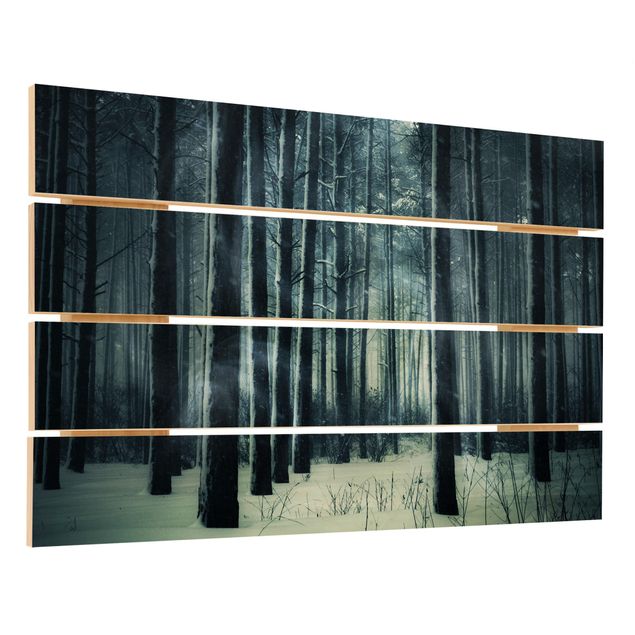 Obraz z drewna - Mistyczny las zimowy