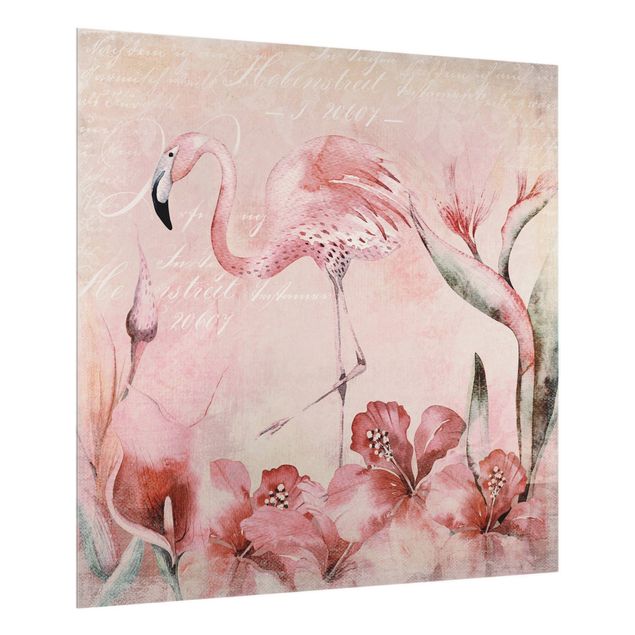 Panel szklany do kuchni Shabby Chic Kolaż - Flamingo