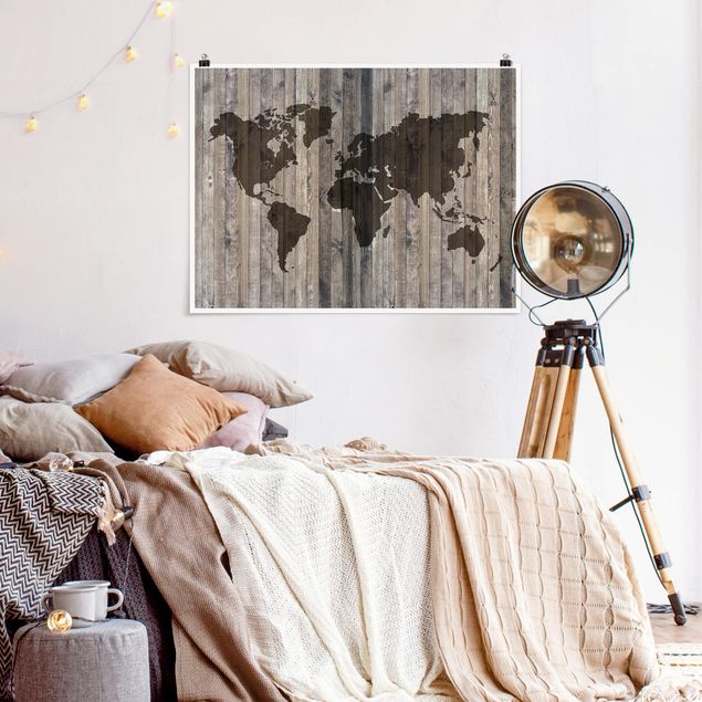 Nowoczesne obrazy do salonu Mapa świata z drewna