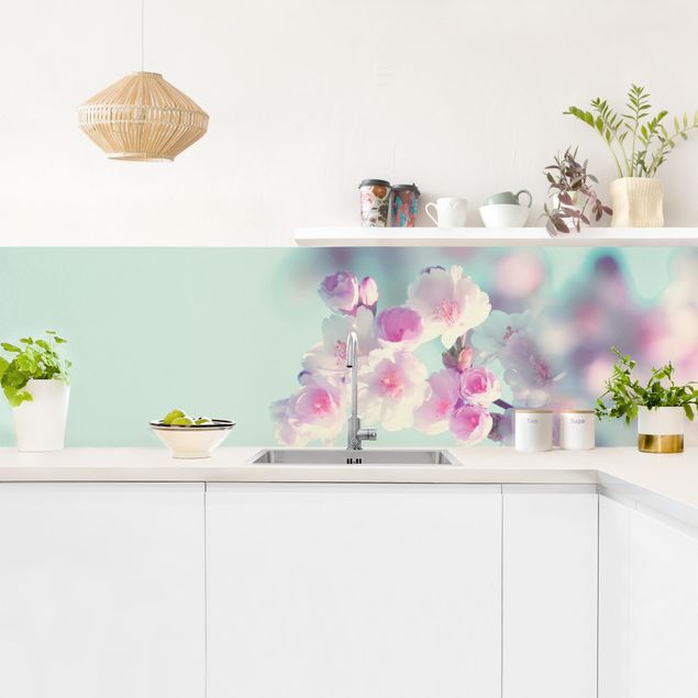 Panele szklane do kuchni Kolorowe kwiaty wiśni