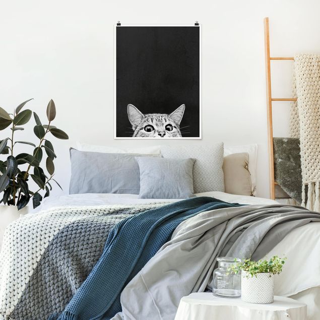 Obrazy do salonu Ilustracja kot czarno-biały rysunek