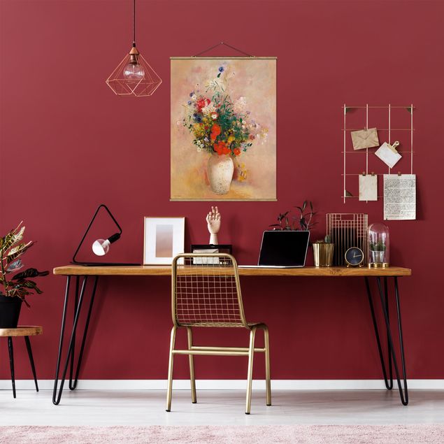 Obrazy do salonu Odilon Redon - Wazon z kwiatami (tło różane)
