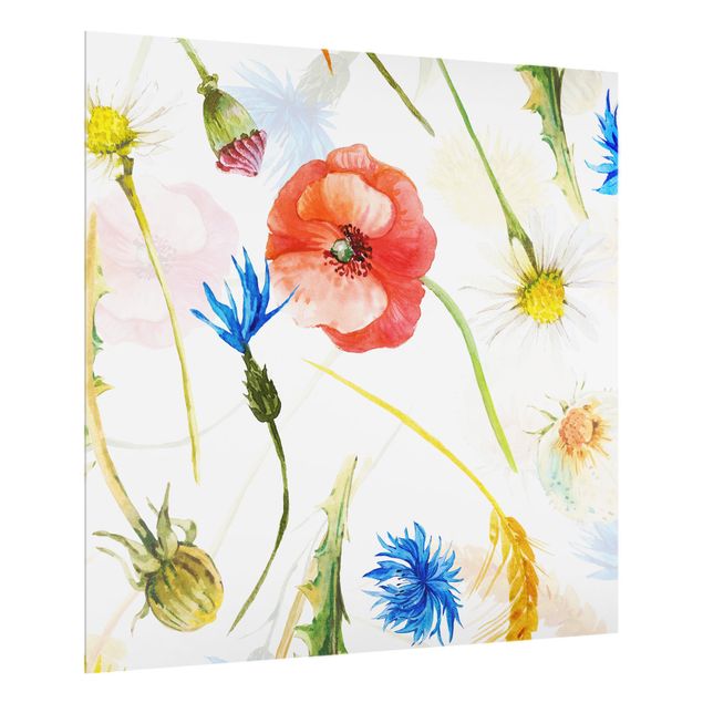 Panel szklany do kuchni Watercolour Wild Flowers With Poppies