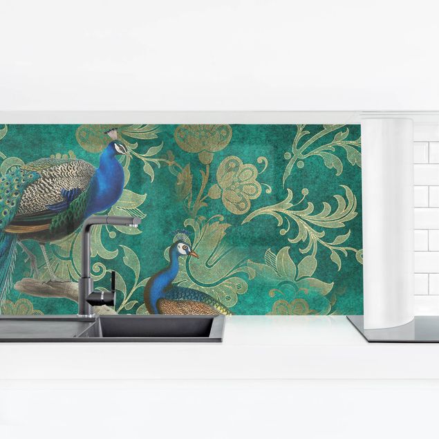 Panel szklany do kuchni Shabby Chic Kolaż - Noble Peacock II