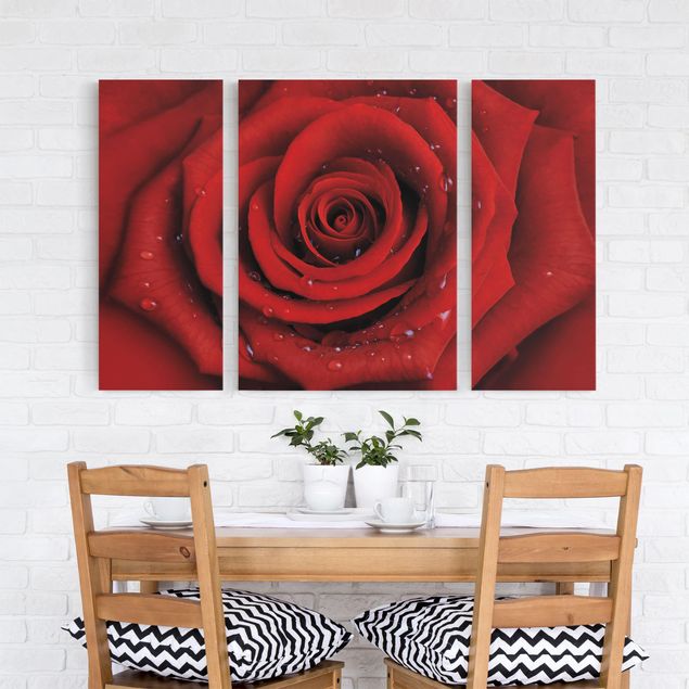 Obrazy na płótnie róże Róża czerwona z kroplami wody