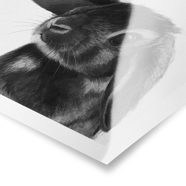 Plakaty czarno białe Ilustracja królik czarno-biały rysunek