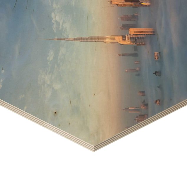Obraz heksagonalny z drewna - Dubaj ponad chmurami