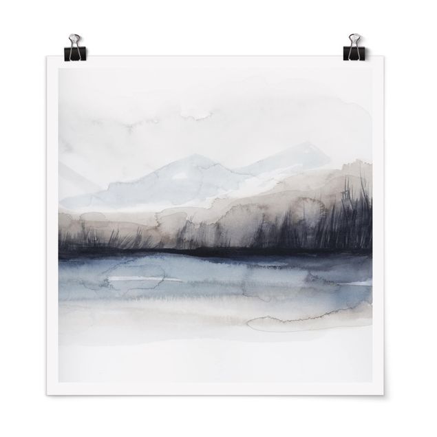 Obrazy abstrakcja Brzeg jeziora z górami I