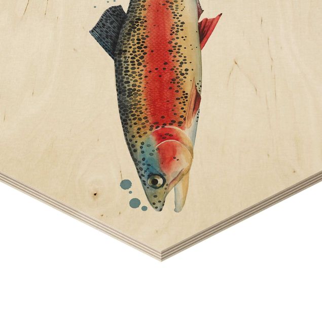 Obraz heksagonalny z drewna - Złapanie koloru - pstrąg