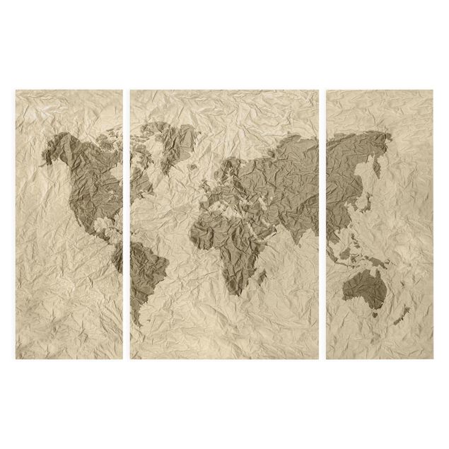Obrazy mapy Papierowa mapa świata beżowo-brązowa