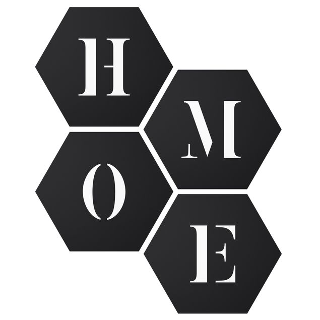 Obraz heksagonalny z Forex 4-częściowy - Litery HOME Biały zestaw II