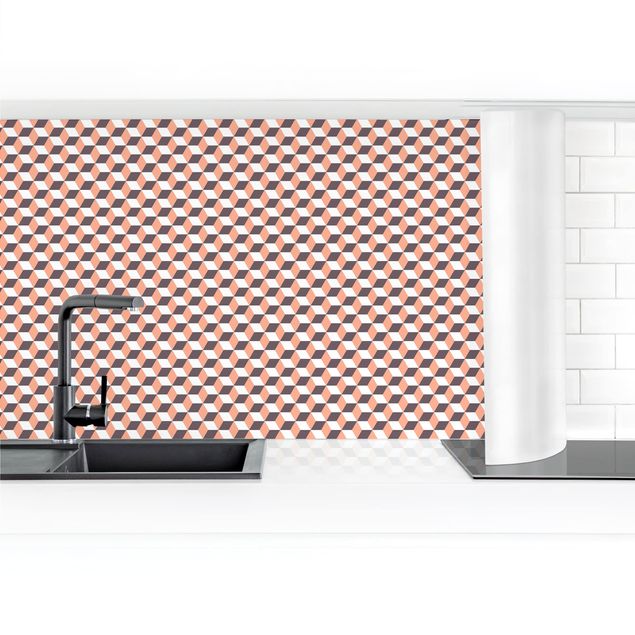 Panel ścienny do kuchni - Płytka geometryczna Mix Cube Pomarańczowa