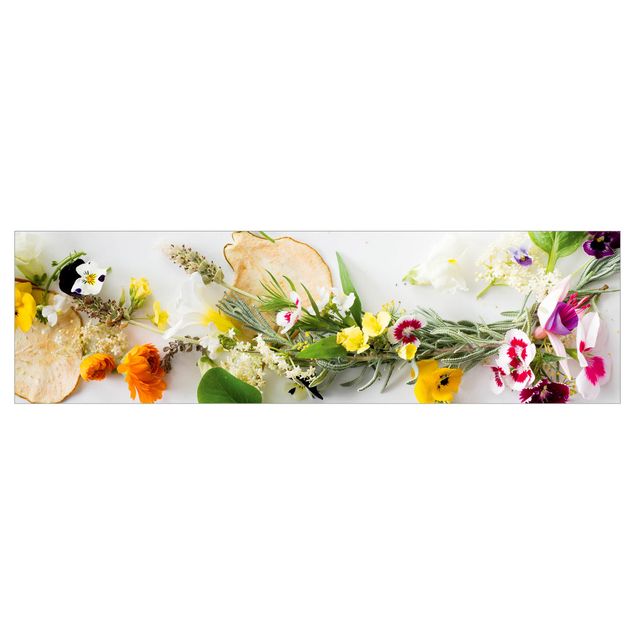 Panel ścienny do kuchni - Świeże zioła z jadalnymi kwiatami