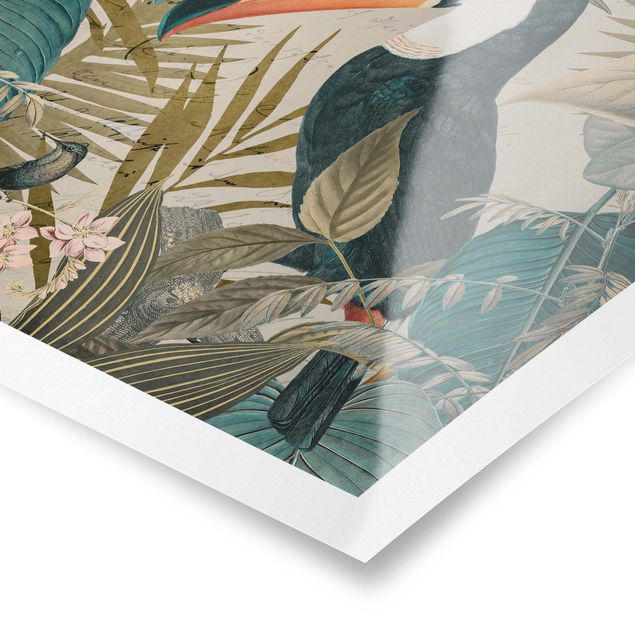 Obrazy retro Kolaże w stylu vintage - Tukan w dżungli
