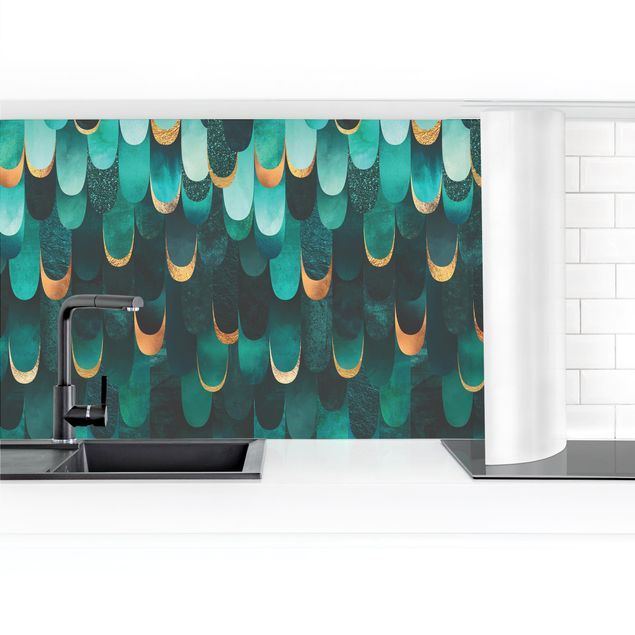 Panel szklany do kuchni Feathers Złoto Turquoise II