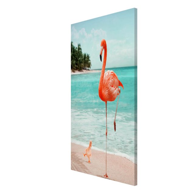 Nowoczesne obrazy Plaża z flamingiem
