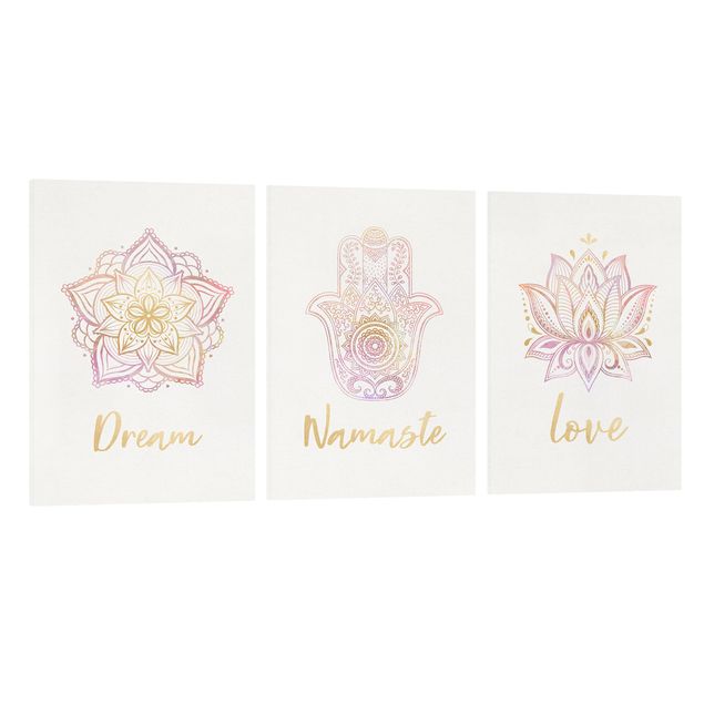Obrazy nowoczesny Mandala Namaste Lotus Set złoty różowy