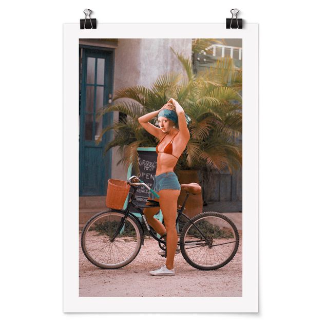 Obrazy vintage Dziewczynka na rowerze