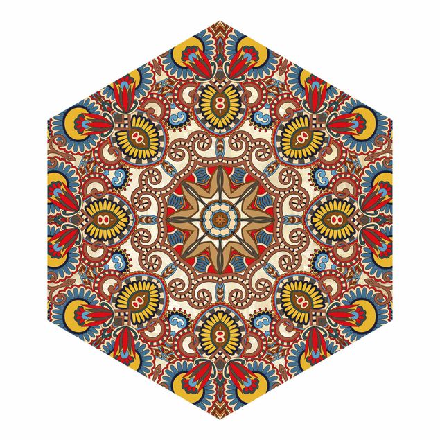 Sześciokątna tapeta samoprzylepna - Kolorowa mandala