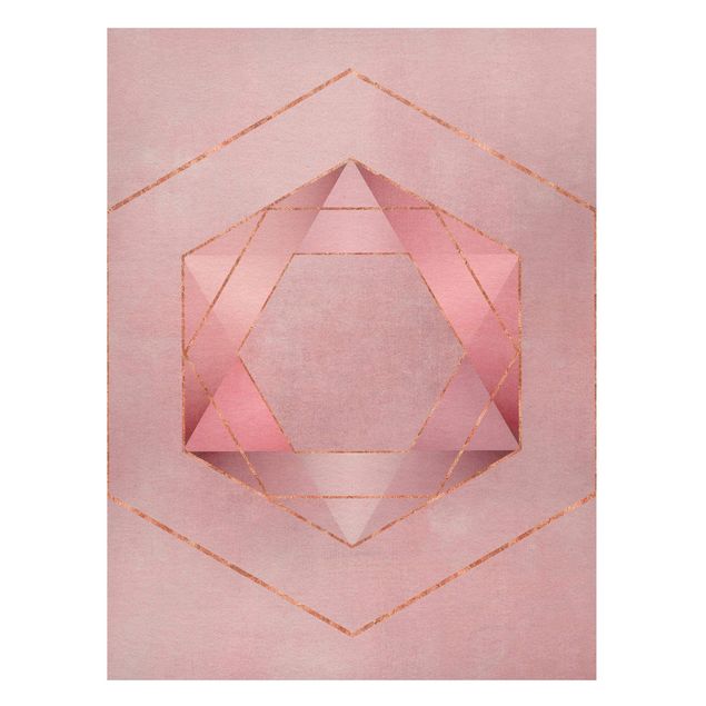 Obrazy do salonu nowoczesne Geometria w różu i złocie I