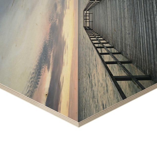 Obraz heksagonalny z drewna - Promenada nad mostem