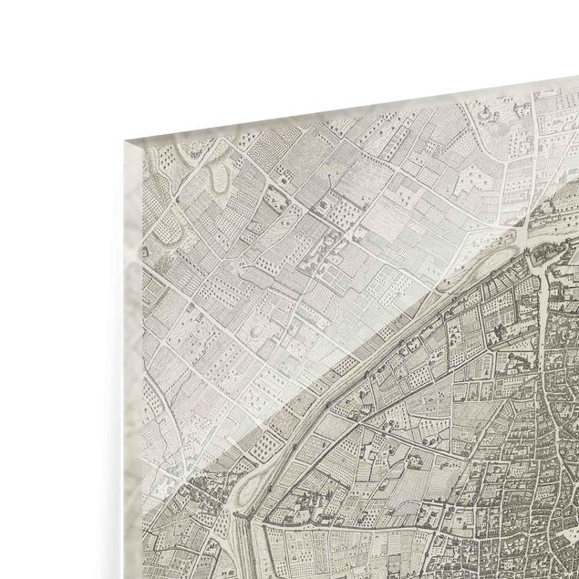 Panel szklany do kuchni - Mapa Paryża w stylu vintage