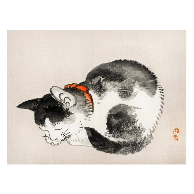 Obrazy do salonu Rysunki azjatyckie Vintage Śpiący kot