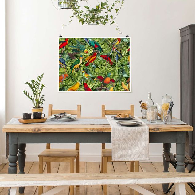 Obrazy nowoczesne Kolorowy kolaż - Papugi w dżungli
