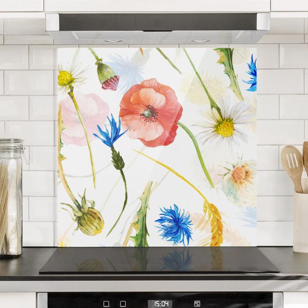 Dekoracja do kuchni Watercolour Wild Flowers With Poppies