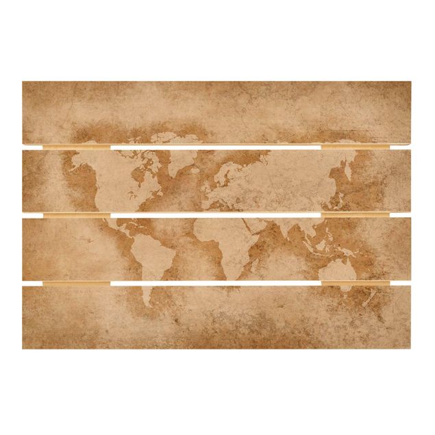 Obraz z drewna - Starożytna mapa świata
